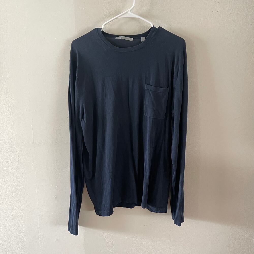 Vince Sweater Mens Medium Blue Cotton Long Sleeve Lightweight Crewneck Fair